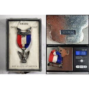 Vintage Sterling Silver Eagle Scout Award Medal Be Prepared BSA w/ Case